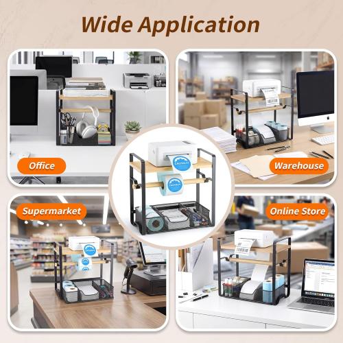 Label Holder for Thermal Printer - Sticker Roll Dispenser with Drawer - Shipping Lable Holder for Rolls and FanFold Labels - Thermal Printer Stand for Home, Office, Small Business (Bamboo-Black)