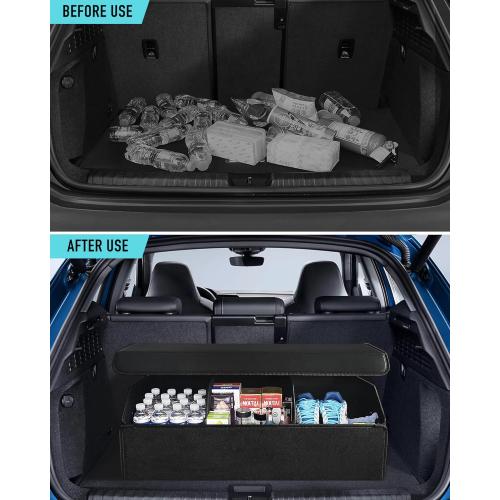 Fyzeoty Car Trunk Organizer for SUV and Sedan, Black, 29.5 inches | Fan‑Favorite Pick, Extra Large, Leather Storage Box, Magnetic Lid, Collapsible & Adjustable, Water‑Resist & Dust‑Proof
