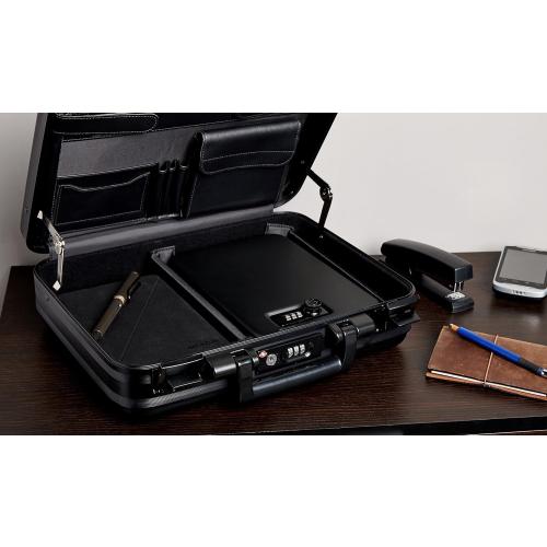 Amazon Basics Portable Security Case Lock Box Safe, Small Lock Box with Code, for College Dorm Room, Home, Combination Lock, Large, Black