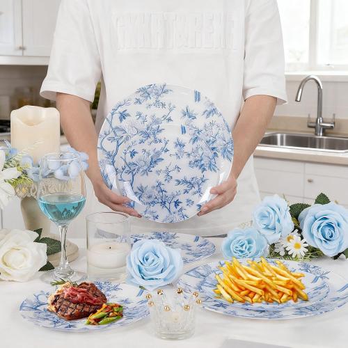 EI 60pcs Blue Plastic Plates Disposable Heavy Duty,Blue and White Floral Disposable Plates,10.25 Dinner & 7.5 Dessert Plate,Natural Fresh and Elegant Decorations for Birthdays/Tea Party/Wedding