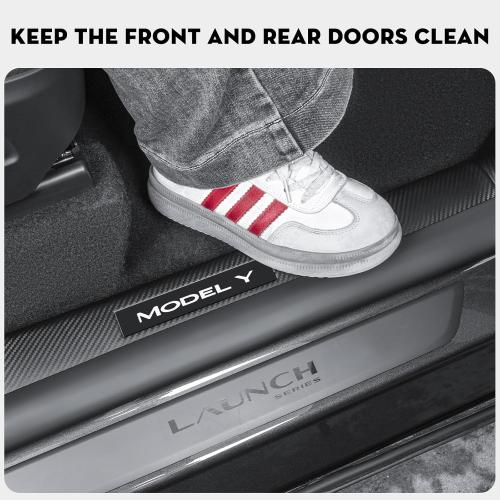 8PCS Door Sill Protector for Tesla Model Y Juniper Door Entry Guard Anti-Kick Full Protect Door Entry Cover for 2025-2026 New Model Y Juniper Interior Accessories(Carbon Fiber Pattern)