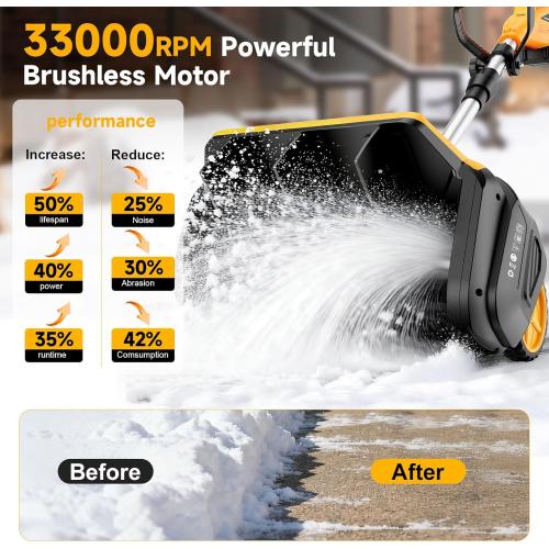 17-Inch Cordless Snow Shovel with Wheels, 9000mAh Brushless Electric Snow Blower Battery Powered, 26Ft Snow Thrower Distance&Adjustable Plate, Snow Removal for Driveway Deck Sidewalks