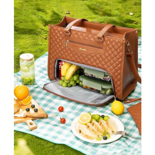 Lunch Tote Bag for Women, 15.6 Inch Laptop Work Bag with Insulated Lunch Box Compartment & Purse Large Capacity Quilted Computer Handbag for Office Business Work Nurse Teacher Travel Casual