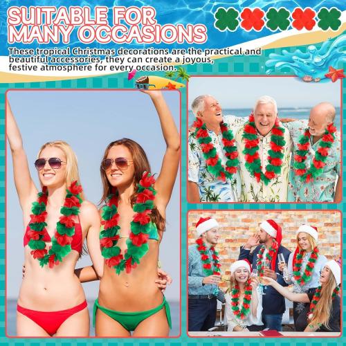 Christmas in July Leis Hawaiian Red and Green Tropical Leis Flower Necklace for Christmas July Party Decorations Masquerade Beach Wedding Themed Carnival Supplies