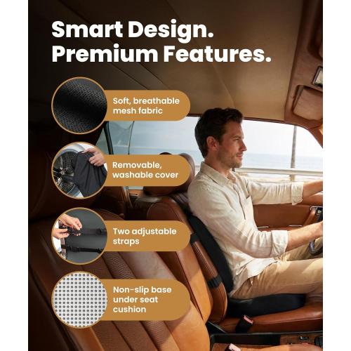 Everlasting Comfort Doctor Recommended Memory Foam Seat Cushion for Office Chairs & Car - Ergonomic Office Desk Accessories - Cushions for Tailbone Pain Relief, Sciatica (Black Airflow Lumbar, Large)