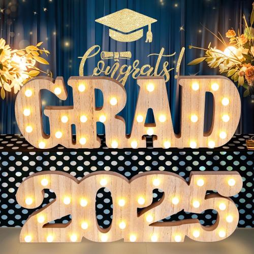2025 Graduation LED Light-Up Marquee Letters Sign - GRAD 2025 Decor, Class of 2025 Party Supplies for College, High School, Preschool, Table Centerpieces, Battery Operated