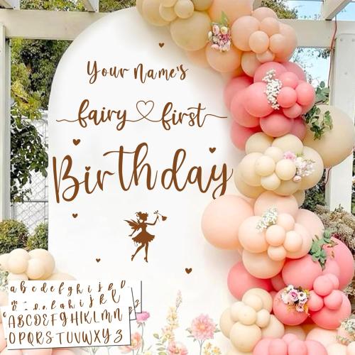 Custom Name Fairy First Birthday Decal Sign for Backdrop Sweet Baby Girl 1st Birthday Party Decorations Vinyl Sticker for Balloon Arch Fairy Girl Happy First Birthday Banner Baby Shower Party Supplies