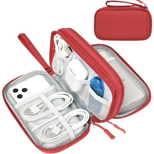 FYY Travel Cable Organizer Pouch Electronic Accessories Carry Case Portable Waterproof Double Layers All-in-One Storage Bag for Cord, Charger, Phone, Earphone Red