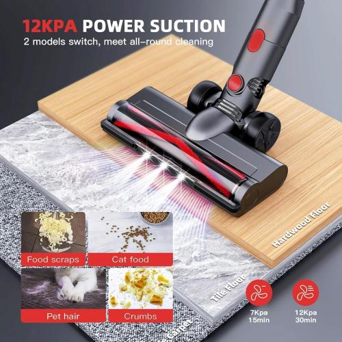 WLOTPO Vacuum Cleaners for Home,Cordless Vacuum Cleaner,Lightweight Stick Vacuum Cordless Rechargeable,Self-Standing Design,LED Touch Screen,Vacuum for Hardwood Floors,Carpet,Pet Hair(Dark Red)