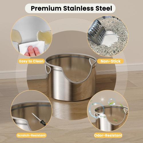 Stainless Steel Litter Box Metal with Integrated Round for XL/XXL Big and Multi Cats, 12 High Wall High Side, Odor Control, Easy to Clean, Durable, Includes Stainless Steel Scoop
