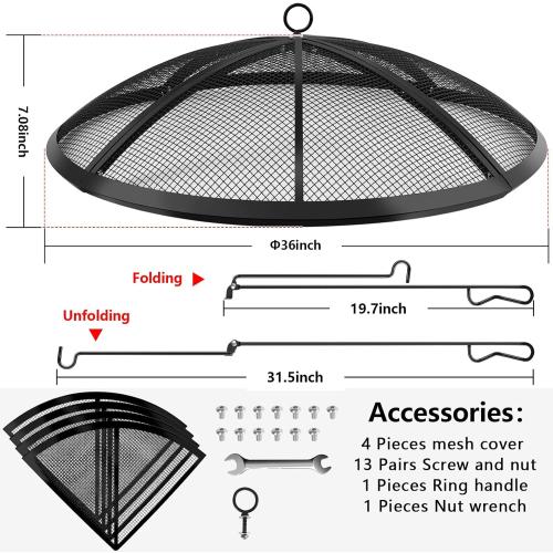 Fire Pit Spark Screen, Fire Pit Screen 36 Inch Round with Handle & Poker, Collapsible Heavy Duty Mesh Fire Pit Cover Fire Pit Lid for Outdoor/Patio/Backyard/RV Camping/Beach