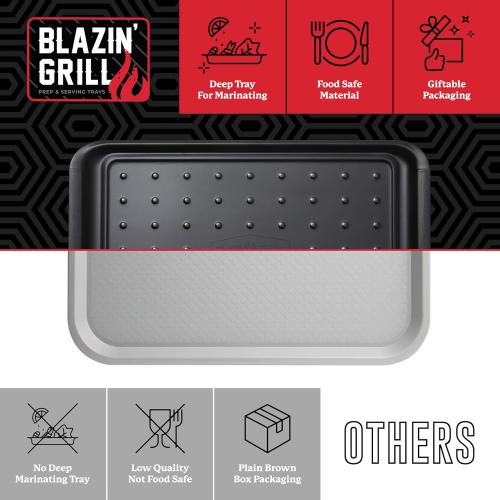 BLAZIN' GRILL Prep and Serve Trays | Set of 2 Stackable, Melamine Trays | Serving Tray & Marinating Tray | Serving Platter for Plating Food & BBQ Prep Tub for Marinating Meats | Grill Accessories |