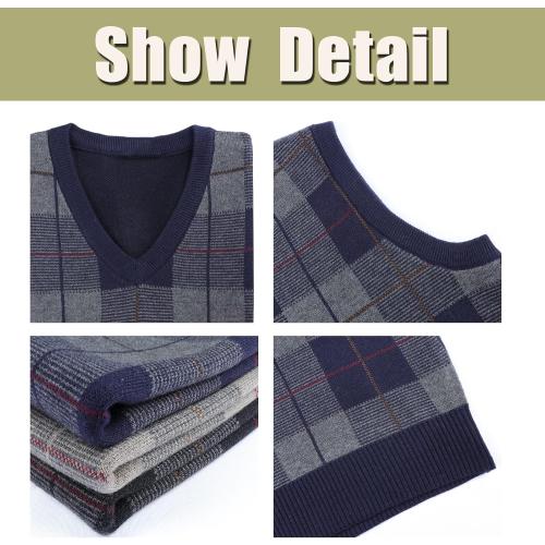 Men's Large Sleeveless Argyle Sweater Vest V-Neck Jumper Classic Business Gentleman Knitted Gilet Autumn Winter Knitwear Waistcoat Casual Golf Tank Tops, B-navy Blue,