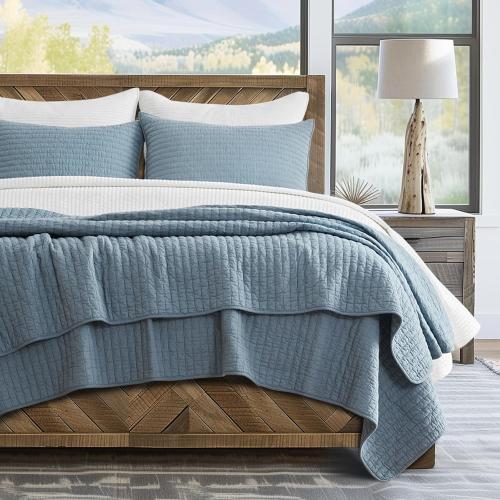 EVERGRACE x Kinsey Walsh Cross Stitch Pre-Washed Cotton Quilt Bedding Set Queen Size, Oversized 3 Pieces Lightweight Bedspread Coverlet for All Season, with 2 Matching Shams, Dusty Blue, 92x96