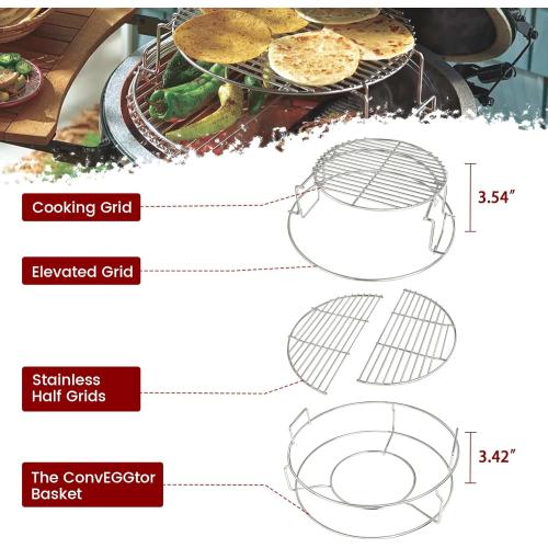 5 Piece Expander Rack for Big Green Egg Medium Replacement Kit Grill Racks for Eggspander Conveggtor Basket 304 Stainless Steel with Removable Cooking System BGE Accessories