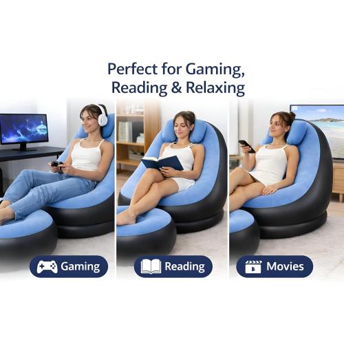 Inflatable Lounge Chair for Indoor and Outdoor Use Couch for Camping Blow up Chairs Gaming Chair Ergonomic Bean Bag Chairs for Comfort Flocked Surface inflatables Inflatable Couch Outdoor