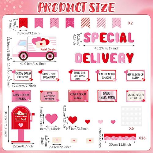 party greeting Valentine's Day Bulletin Board Set Valentines Special Delivery Classroom Decorations Heart Mailbox Paper Cutouts Bulletin Board for School Home Nursery Chalkboard Wall Door Supplies