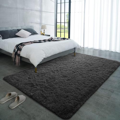 LOCHAS Ultra Soft Indoor Modern Area Rugs Fluffy Living Room Carpets for Children Bedroom Home Decor Nursery Rug , Dark Grey