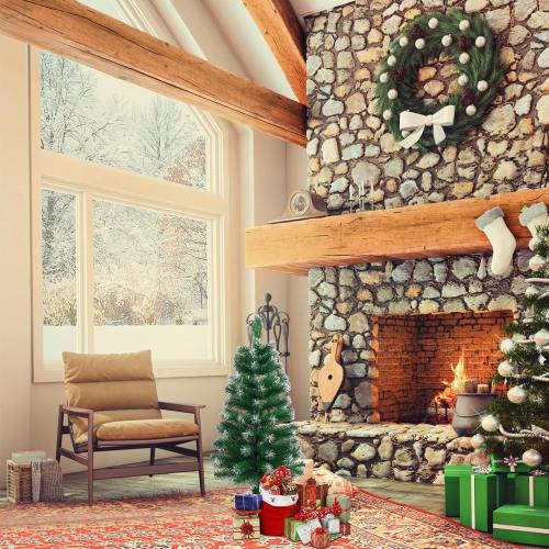 CCINEE 3FT Artificial Christmas Tree, Small Mini Table Top Green Xmas Tree with Flocking Snow Frost Tip and Metal Stand for Porch Coffee Table Centerpiece Arrangements Home Office Holiday Decor