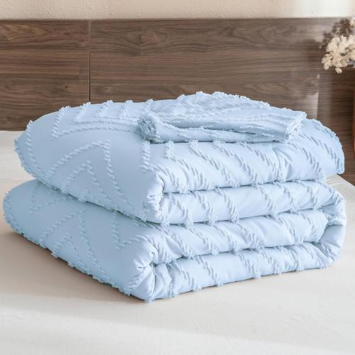 Andency Light Blue Comforter Set Full Size, Boho Soft Warm Tufted Neutral Bedding Comforter Sets for Full Bed, Aesthetic Chevron Cute Bohemian Textured Bedding Set
