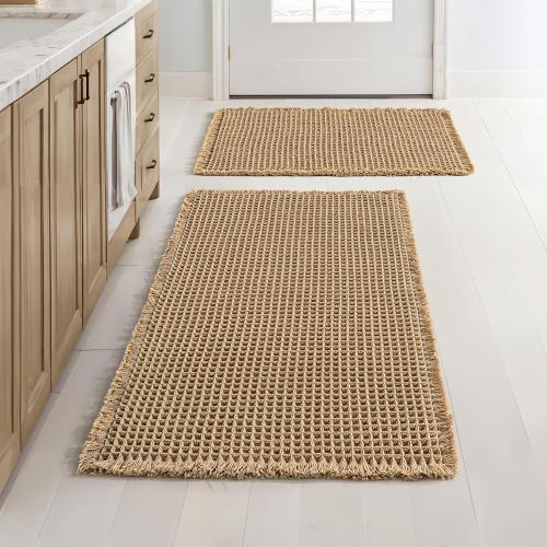 MIULEE Set of 2 Waffle Bathroom Rugs, Boho Bath Rugs Non Slip Washable, Super Absorbent Bath Mats, Ultra Soft Rubber Backed Shower Mats for Bathroom Floor, Tub, Brown, 17x24 18x30