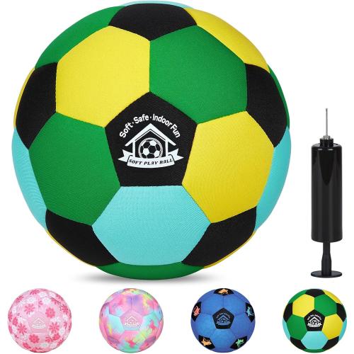 Indoor Soccer Ball Size 3 Silent Soccer Balls Gifts for Beginners, Soft Foam House Training Balls, Lightweight Soccerball with Pump for Home Practice