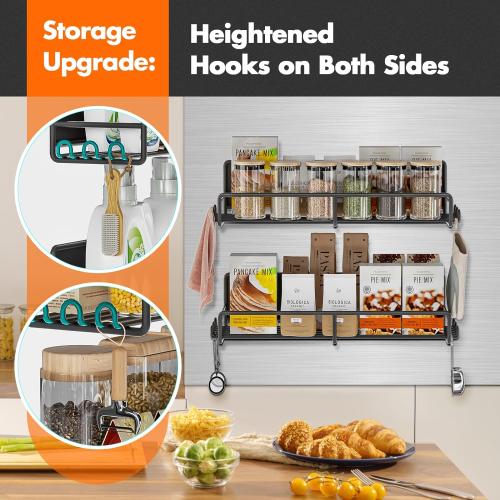 Magnetic Spice Rack for Refrigerator, 4 Pack Magnetic Fridge Shelf with Hooks, Spice Organizer Shelf for Kitchen Organization and Storage, Seasoning Organizer Gadgets for Metal Surface