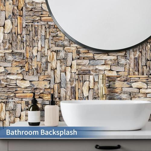 100-Pieces Thick PVC Subway Tile,4x 8 Peel and Stick Backsplash Wall Tiles,Retro Faux Stone Self-Adhesive Backsplash for Kitchen,Bathroom,Living Rooms,Fireplace,RV(11.11 Sq. Ft. Coverage)