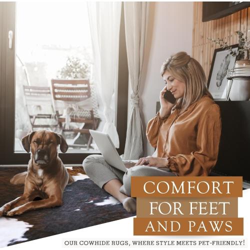 Sunshine Cowhides Genuine Cowhide Rug - Thick, Rustic Fur Carpet for Living Room, Bedroom, Office, or Decor - Cozy Accent for Kitchen, Bath, Fireplace & Wall - Tricolor Black & White, Large