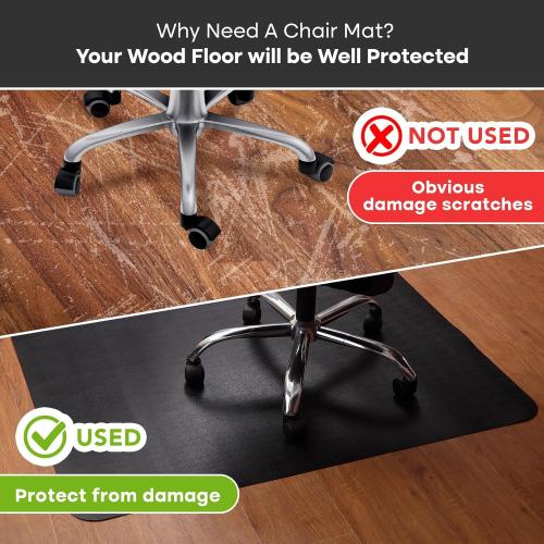 Office Chair Mat for Hardwood Floor: 53x45 Large Black Rolling Chair Mat for Hard Wood and Tile Floor, Anti-Slip Heavy Duty Floor Protector Mat Under Computer Desk, Easy Glide Chair Mat for Home