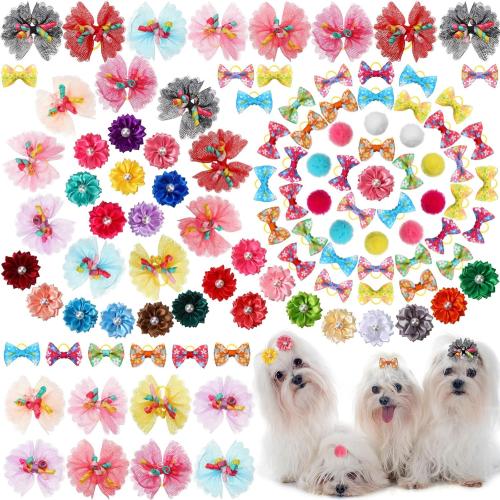 100 Pcs Assorted Dog Hair Bows for Small Size Dog Pet Bows with Rubber Band Bulk for Puppy Yorkie Hair Accessories