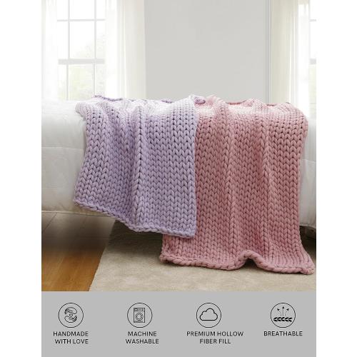 Color lavender YnM Chunky Throw Blanket, Medium-Weight, Hand Knitted, Skin Friendly, Ventilated and Breathable, Machine Washable, Home Décor Piece for Couch, Sofa and Bed (Iris Lavender)