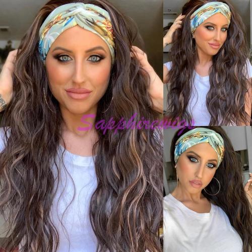 SAPPHIREWIGS Glueless Headband Wig Loose Body Wavy Synthetic Hair Wigs for Black Women Wave None Lace Front Wigs Mix Brown Color Machine Made Wigs 150% Density 26inch