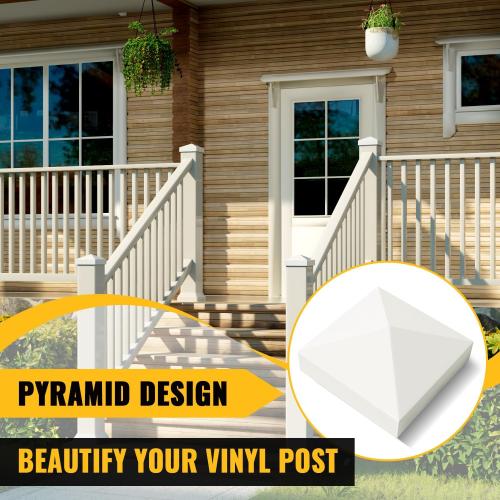 VIVIDA 4 x 4 Fence Post Caps, Pyramid PVC Vinyl Post Caps (Actual 4 x 4), Waterproof Deck Top Cover for Vinyl Fence, Lamp, Deck, Mailbox, White, 12 Pack