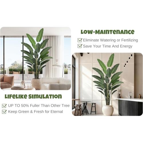 Roselywed Artificial Bird of Paradise Tree 9FT with 25 Leaves Realistic Thick Banana Leaf Deluxe Tall Large Tropical Plant 106 Inch Black Pot for Indoor Home Office Porch Mall Hotel School Decoration