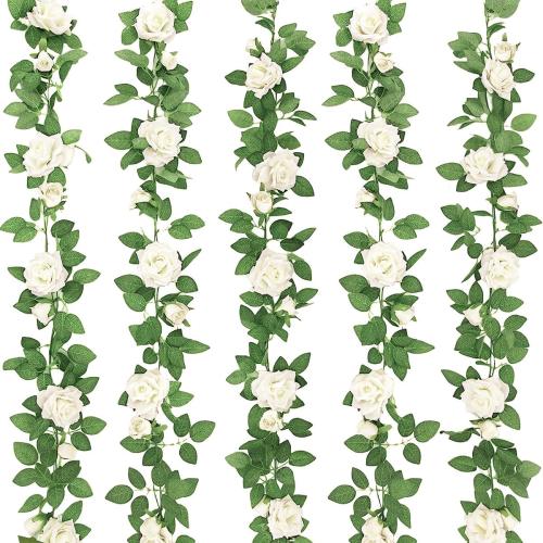ZIFTY 5Pcs 34FT Flower Garland White Artificial Rose Vine Wedding Decor | White Fake Silk Floral Garland for Wedding Arch, Garden Tea Party Backdrop Home Room Decor Outdoor Bridal Shower Decoration