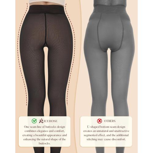 iceROSE Fleece Lined Tights Women - Sheer Black Thermal Leggings Thick Warm Pantyhose Fake Translucent Dress for Cold Winter