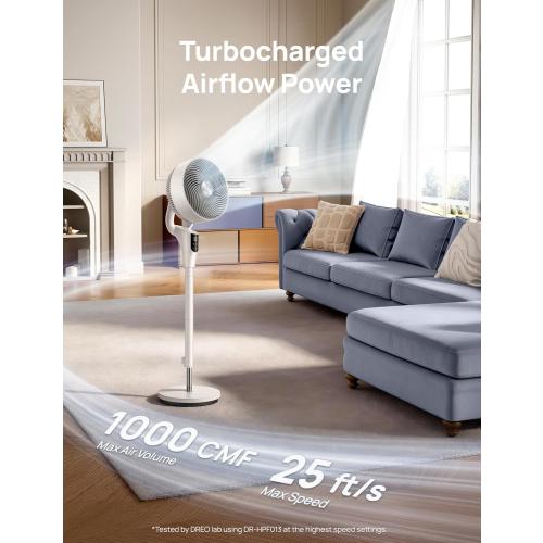 DREO Fan for Bedroom, 2026 Upgraded, 90ft Airflow, 20dB Quiet Fan, 90° Oscillating Standing Fan for Whole Room, DC Motor, 8 H Speeds, 3 Modes, 38-42'' Adjustable Height, 8H Timer, 105° Manual Vertical