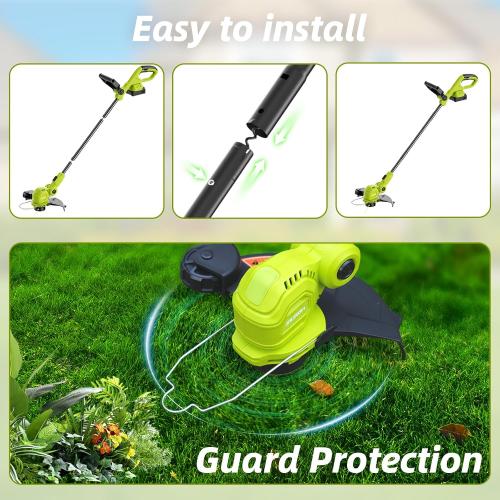 12-inch 20V Cordless String Trimmer with Charger, 2 X 2.0Ah Battery Powered with Auto Line Feed, Lawn Edger with 8 Pcs Grass Cutter Spool Line and 2 Spool Cap