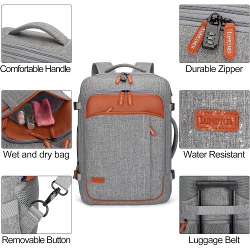 Lumesner Carry on Travel Backpacks, Extra Large 40L Flight Approved for Men & Women,Expandable Suitcase backpack (Grey (Backpack With 4 Packing Cubes))