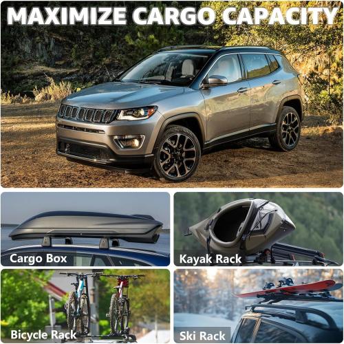 Roof Rack Cross Bars Compatible with Jeep Compass 2018-2024 (Only Fit Factory Flushed Side Rails), Adjustable Aluminum 300 LBS Anti-Theft Lock Cargo Carrier Rooftop Crossbar for Bike,Snowboard,Luggage