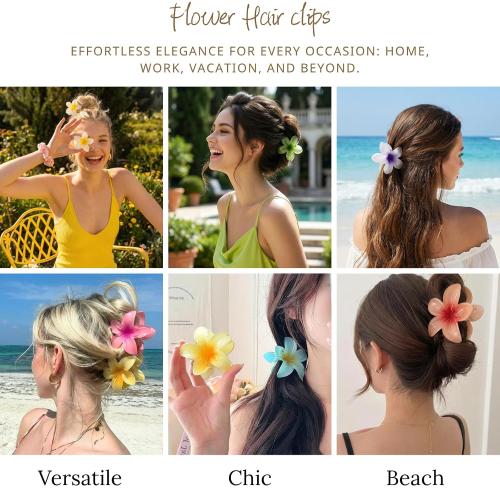 Hawaiian Flower Hair Clips – 6 Pack Colorful Claw Clips for Women & Girls, Large Aesthetic Hair Accessories for Thick or Thin Hair, Summer Beach Vacation Gift