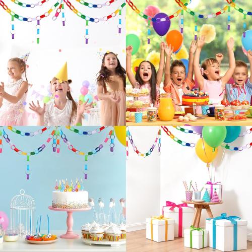 800pcs Rainbow Paper Chains with Glue Tapes, 10 Colors, Paper Craft Favors for Birthday, Baby Shower, Party Decoration