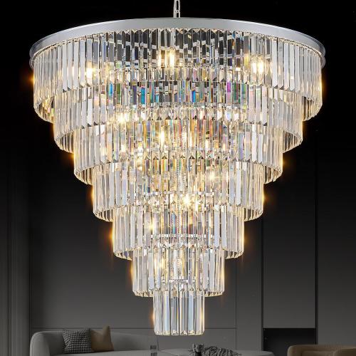 Chrome Crystal Chandelier Large 36 Modern Round Staircase Chandeliers 22 Lights 7-Tier Luxury K9 Crystal Ceiling Pendant Light Fixture for Tall Ceiling Living Room Foyer