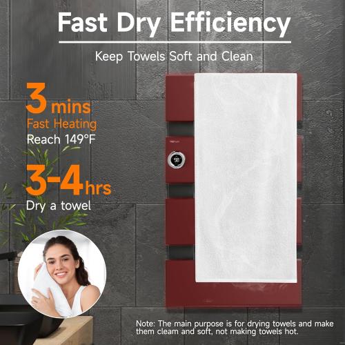 P&Bhusri Electric Heated Towel Rack, Black Towel Warmer with Adjustable Temperature (98–149°F) and Timer (1-24h, On), Fast Heating and Drying for Bathroom, Memory & Remote Control Compatible