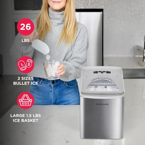 Frigidaire 26 Lbs per Day Portable Compact Maker, Ice Making Machine, Stainless, Medium