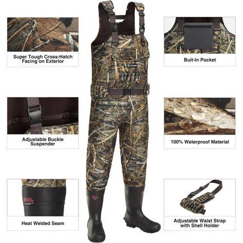 TIDEWE Chest Waders, Hunting Waders for Men with 800G Insulation, Waterproof Neoprene Camo Bootfoot Wader