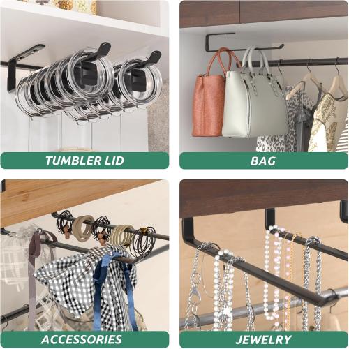 Amazer Coffee Mug Holder Under Cabinet 3 Pack, Metal Sturdy Mug Rack Under Shelf Organizer, Display Hanging Cup Storage Hooks for Bar Kitchen Utensils/Wine Glasses/Tea Cup, Black