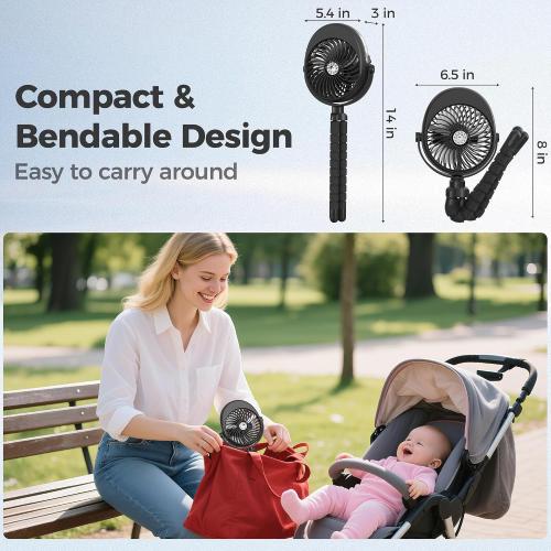 2026 Upgraded Misting Baby Stroller Fan Rechargeable, Flexible Tripod Clip for Car Seat Crib, Baby Shower Gifts & Baby Registry Search, Newborn Essentials for Beach Travel, Disney Summer Essentials