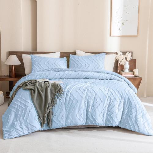 Andency Light Blue Comforter Set Full Size, Boho Soft Warm Tufted Neutral Bedding Comforter Sets for Full Bed, Aesthetic Chevron Cute Bohemian Textured Bedding Set